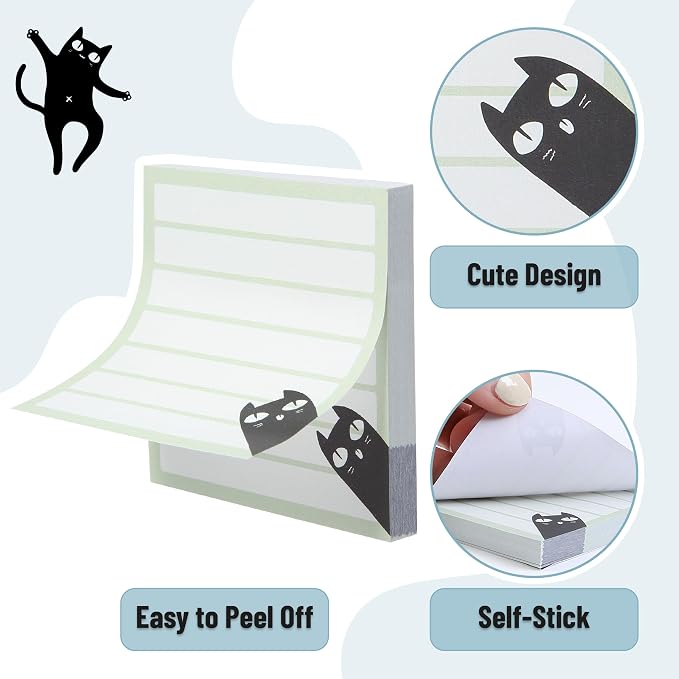 Mr. Pen- Black Cat Sticky Notes Set Bulk, 3" x 3", 12 Pads, 900 Sheets | Black Cat Sticky Notes, Memo Pads, Self-Stick Note Pad for Office, School, Home, Study & Organization