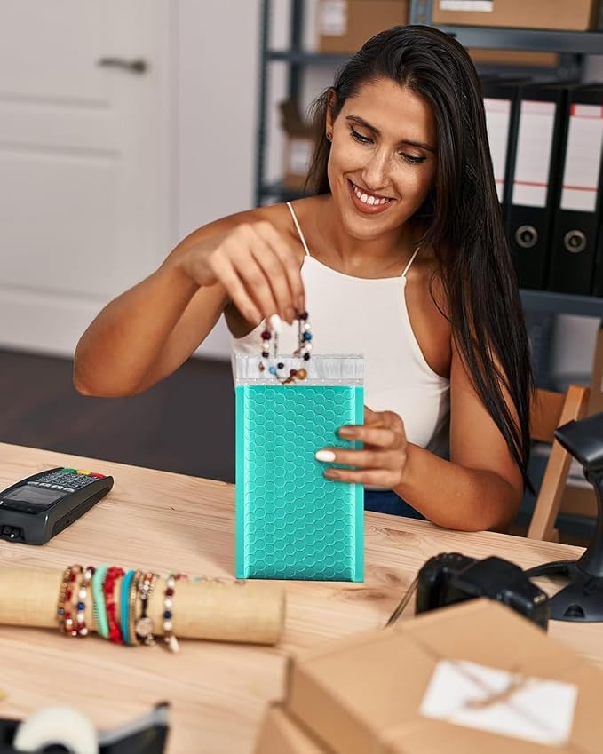 GSSUSA Teal Bubble Mailers 4x8" 800 Pack Padded Envelopes Self Seal | 4x7" Usable Size, Shipping Bags for Jewelry Makeup, Strong Adhesion, Tear Proof Waterproof, Small Business Package Supplies