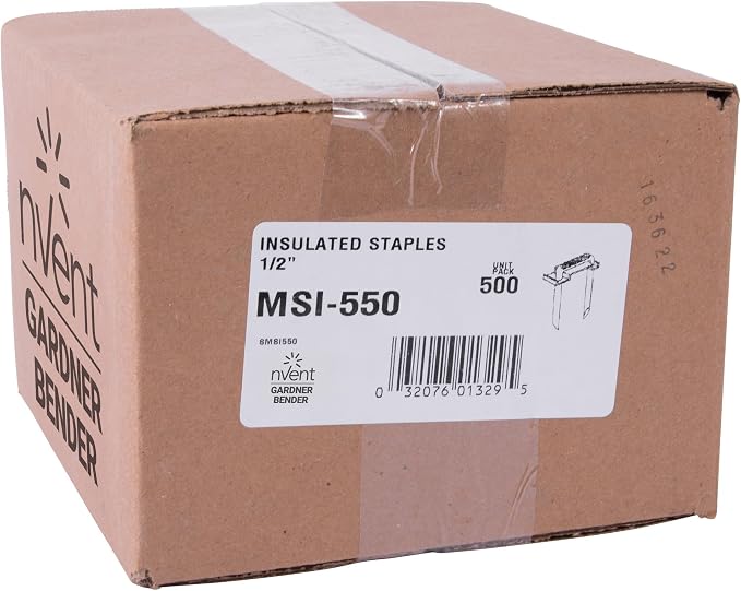 Gardner Bender MSI-550 Polyethylene Insulated Metal Staple, ½ Inch., 14/2 & 12/2 (NM) Non-Metalic Cable, 500 Pk., Blue | Secures NM, BX, MC, AC, UF Cable, Steel with Blue Polyethylene Insulator (Formerly: Gardner Bender)
