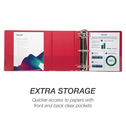 Samsill Durable 6 inch 3 Ring Binder, Locking D Ring 100% Recycled Chipboard, Red