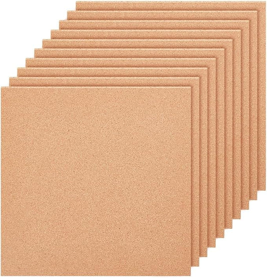 BENECREAT 10 Pack 12x12 Inch Cork Board 1mm Thick Cork Board Tiles Square Cork Tiles Coaster Cork Sheets Tiles for Bulletin Boards, Wall Decoration, DIY Crafts