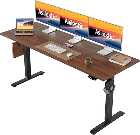 Agilestic Electric Standing Desk, 63 x 24 Inches Height Adjustable Desk, Sit Stand up for Work Office Home, Ergonomic Rising Computer Table with Memory Preset, Dark Walnut