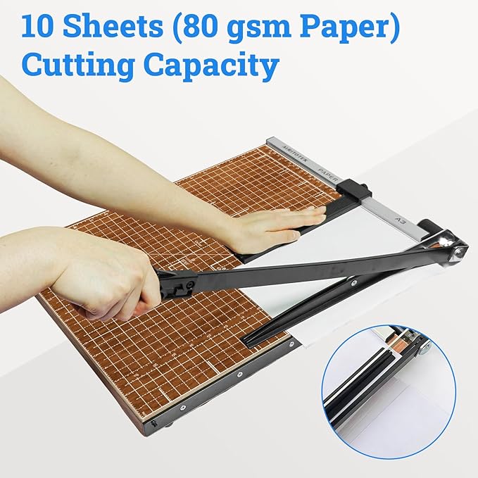 A3 Guillotine Paper Cutter Trimmer, 18" Wood Paper Trimmer for Office and Crafts, 10 Sheets Capacity