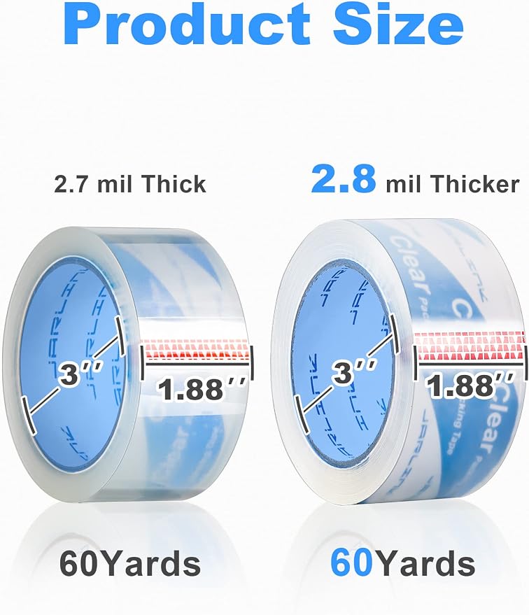 JARLINK Clearer Packing Tape 12 Rolls, Heavy Duty Packaging Tape for Shipping Packaging Moving Sealing, 2.8mil Thicker, 1.88 inches Wide, 60 Yards Per Roll, 720 Total Yards | Ultra Thick 2.8mil and 1.88" Wide. 60 Yards per Roll, 720 Total Yards. Heavy ...