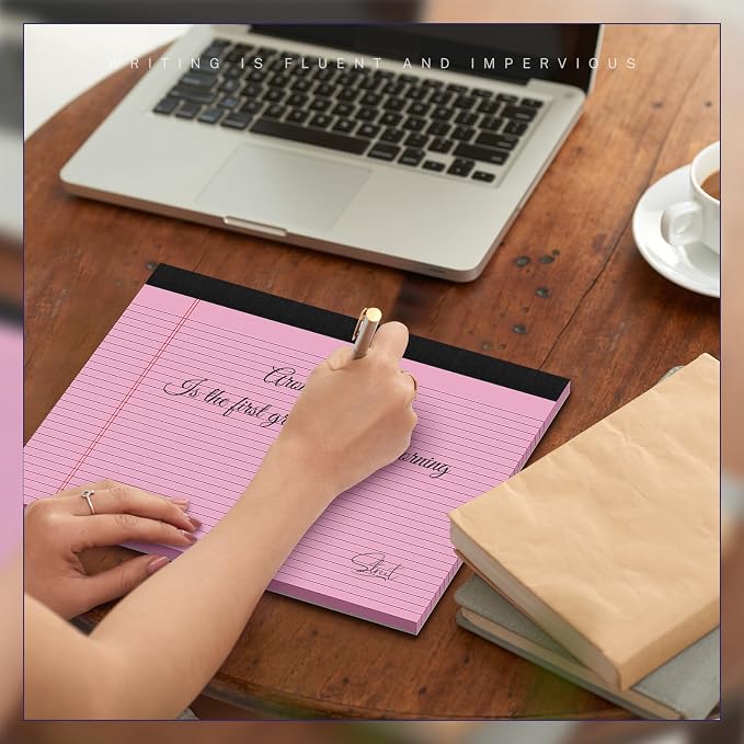 5 Pack Wide Legal Pads 11" x 9.5" Landscape White Pink Purple Blue Green College Ruled Note Pad Narrow Ruled 30 Sheets per Notepad Perforated Writing Paper Thick Backboard Horizontal Pads of Paper