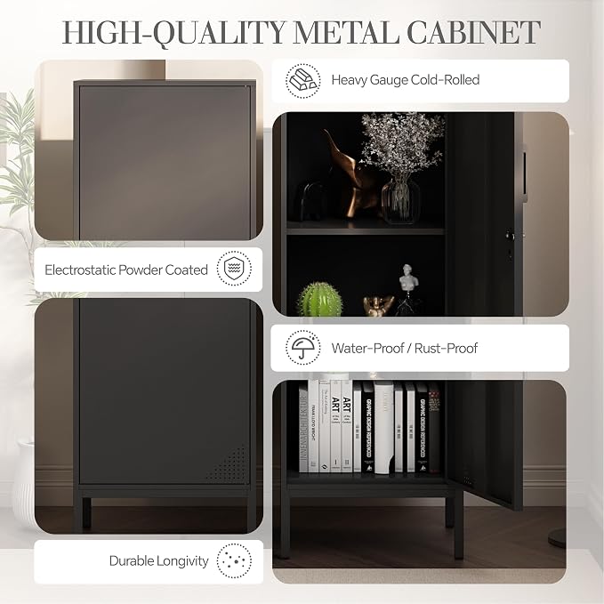 Black Metal Locker Cabinet, 59.1" Lockable Storage Locker for Employees with Adjustable Shelves, Locking File Cabinet Door for Office, School, Gym, Garage