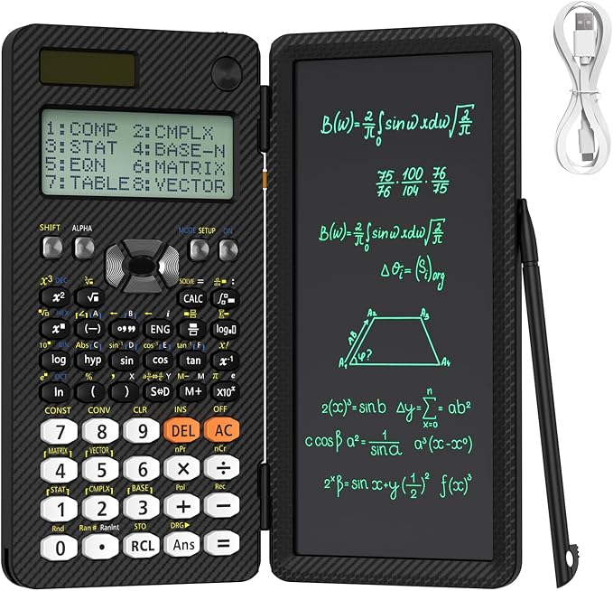 991ES MAX 417 Functions Scientific Calculators 4-Line Display with Notepad | ROATEE Rechargeable CalcNote, Foldable Portable for High School College Students and Teacher Back to School Supplies(Black)