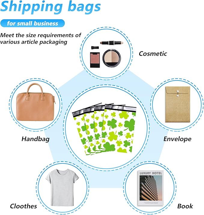 St Patrick's Day Poly Mailer 10x13 Inch 100 Pcs, Waterproof and Tear-Resistant Shipping Bags for Clothing, Poly Bags for Shipping, Clovers Printed Packaging Bags