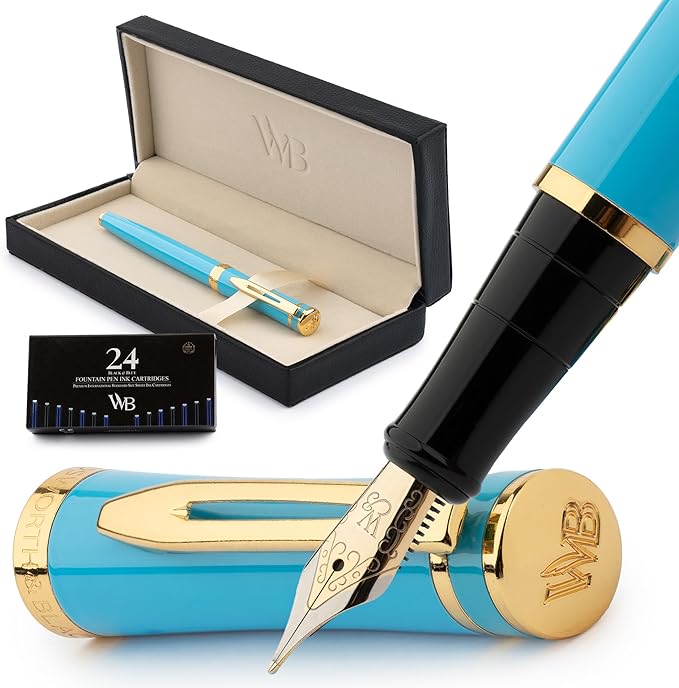 Wordsworth & Black Fountain Pen Set for Writing, Medium Nib, Sky Blue