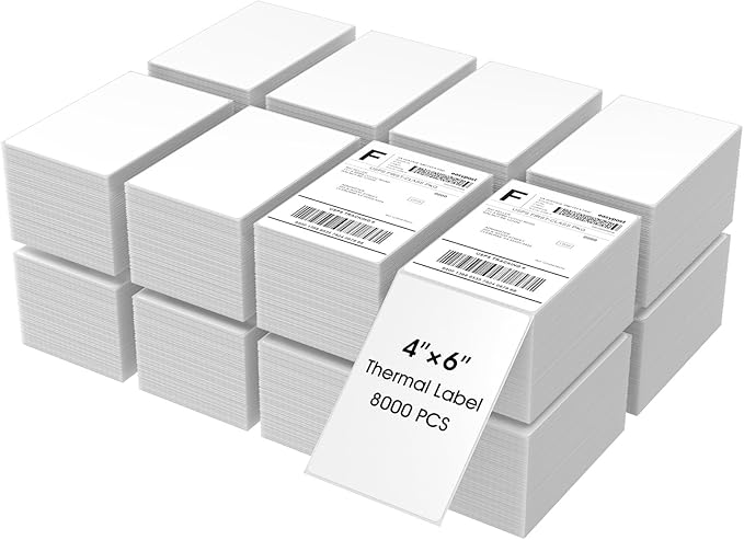 MaxGear 4" x 6" Direct Thermal Labels, 8000 Fanfold Labels, for Shipping & Mailing, Perforated White, Commercial Grade with Permanent Adhesive, Compatible with Most Thermal Printers,16 Stack