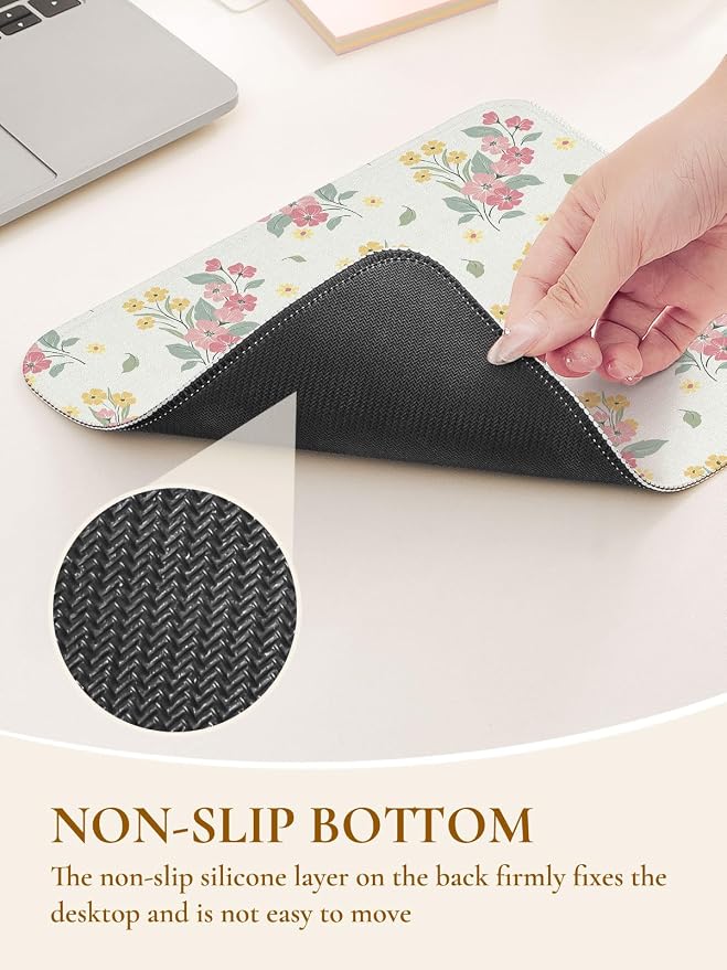 Colorful Bouquet of Flowers Mouse Pad, Waterproof Aesthetics Mouse Pads Design, Non-Slip Rubber Base Computer Simple Funny Mousepad,Small Mouse Mat Desk Accessories Office Supplies, Beige
