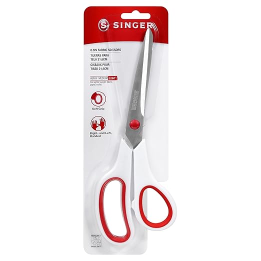 SINGER Fabric Scissors with Comfort Grip, 1-pack, Red & White