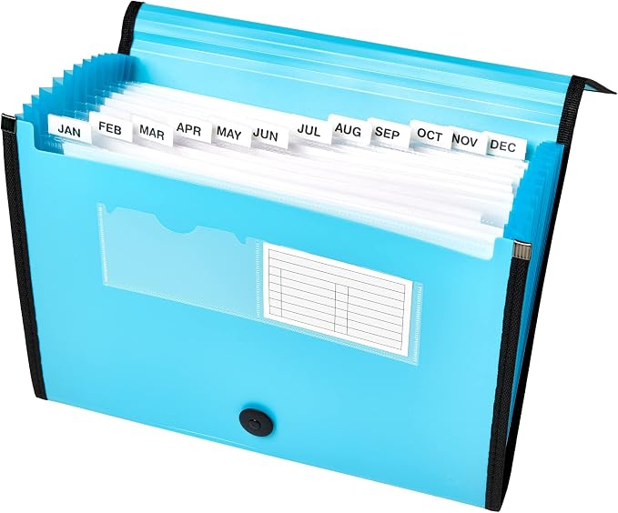 Avery Expanding File Folder Organizer, 13-Pocket Accordion File Organizer, Aqua, Holds 425 Letter/A4-Size Sheets (73554)