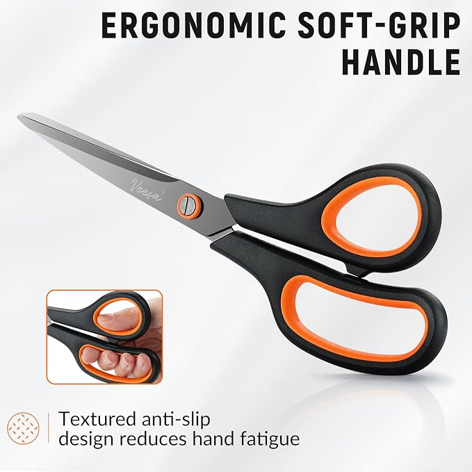 VEESA Titanium Scissors Set of 3, Ultra Sharp Stainless Steel | Non-Stick, Ergonomic Comfort Grip, 5.5’’ /7.5’’ /8.5’’, for Office, Craft & Home Use