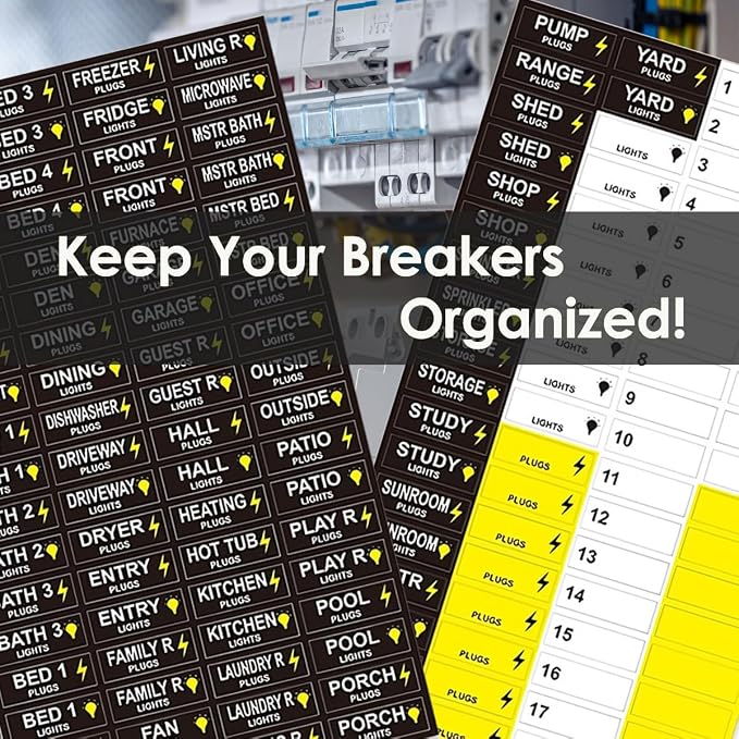 Circuit Breaker Labels, Breaker Box Electrical Panel Fuse Box Stickers, Easy Read and Install (LargeBlack)