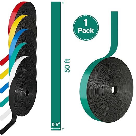 CHUNNIAO 1/2" x 50' Green Magnetic Tape for Teacher Using in Classsroom,Visul Whiteboard Gridding Strips