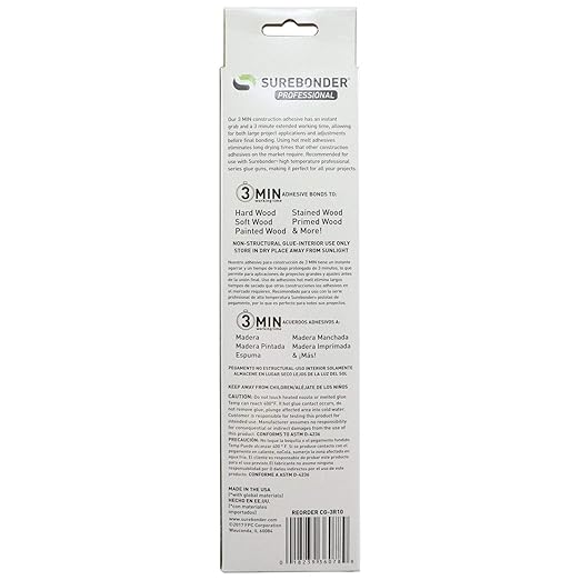 Surebonder Construction Professional Grade Adhesive Hot Melt Glue Sticks - Full Size 10" L, 0.43" D - for Home Repairs & Strong Bonds, 18 Glue Sticks (3 Minute Open Time)