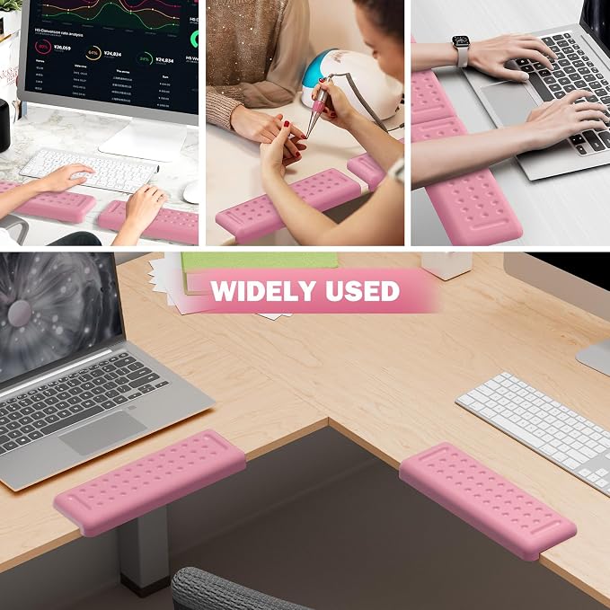Leolee L-Shaped Desk Elbow Pads for Desk, Light Pink Memory Foam Arm Rest | for Desk with Non-Slip Base, Ergonomic Desk Edge Cushion, Wrist Rest for Computer Keyboard, Typing, Office, Home (2 Piece)