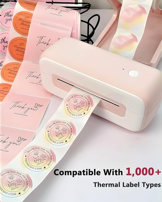Phomemo Shipping Label Printer- Bluetooth Thermal Label Printer 4x6 for Small Business, Compatible with iPhone Android Windows Mac, Fast Inkless Printing for Amazon Shopify USPS FedEx - Pink