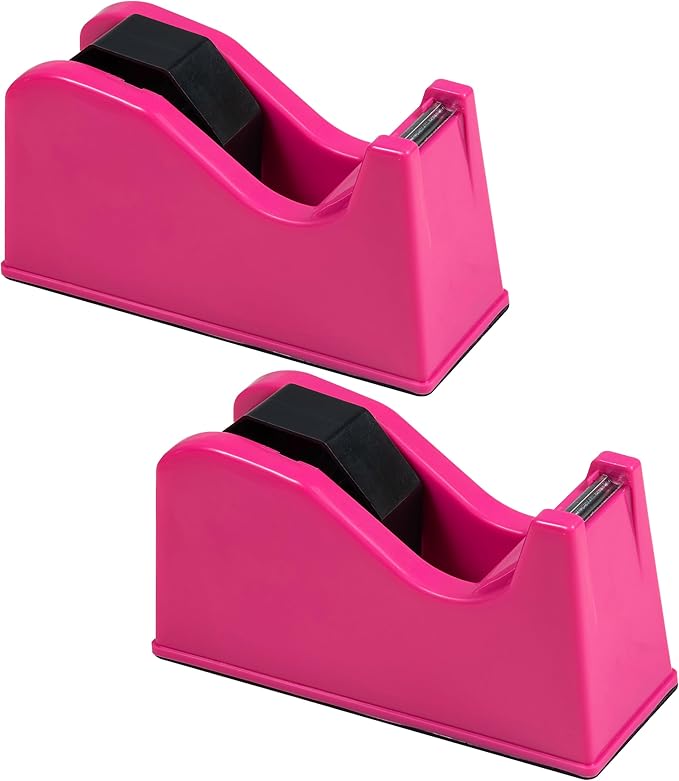 IHOMECOOKER Desktop Tape Dispenser Adhesive Roll Holder (Fits 1" & 3" Core) with Weighted Nonskid Base (2Pack-Rose red)