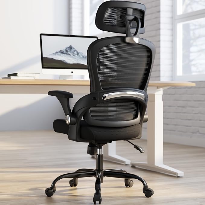 TRALT Office Chair - Ergonomic Desk Chair with Headrest Support for Adults | Home Office Desk Chair with Lumbar Support - Ergonomic Mesh Chairs 330 lb Wide Seat with Headrest, Comfy Desk Chair(Black)