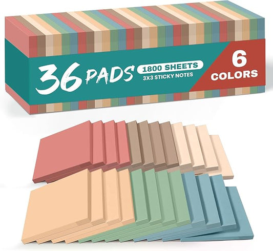 Sticky Notes, 36 Pads, 3x3 Inches Self-Stick Note Pads, Perfect for Office, Study, and Daily Life Organization - Vintage