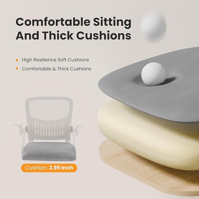 Sweetcrispy Computer Desk Chair, Home Office Chair, Lumbar Support | Flip Up Armrest, Adjustable Height, 360° Swivel Wheels, Ergonomic Mesh Mid-Back, Comfy Arms Bedroom Study