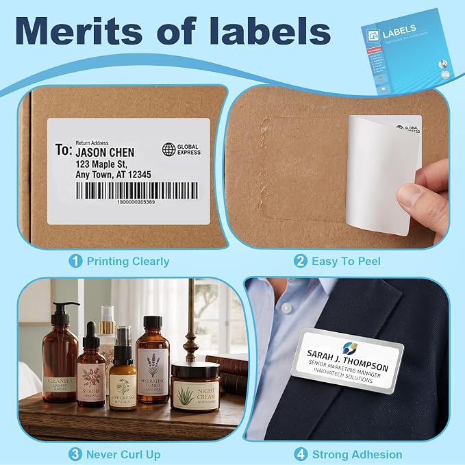 2" x 4" Label Stickers, Printable Shipping Labels for Laser & Inkjet Printers, Adhesive Address Labels, Barcode, Mailing, Product, Packaging & FBA Labels, 300 Customizable Stickers (30 Sheets)