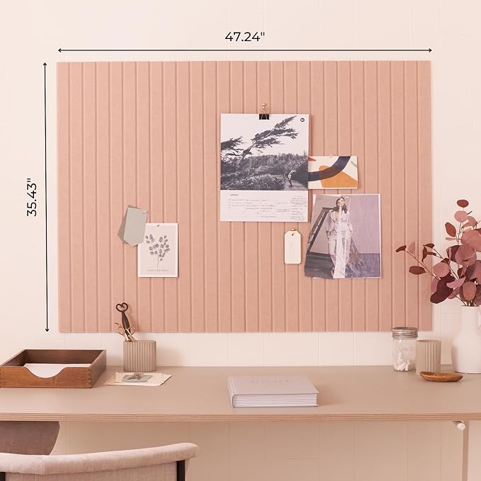 Large Felt Bulletin Board - Stylish 35 x 47 Inch Cork Board Alternative | 12 Customizable Adhesive Tiles with Golden Pins Perfect to Display Your Photos - Great for Office and Wall Decor