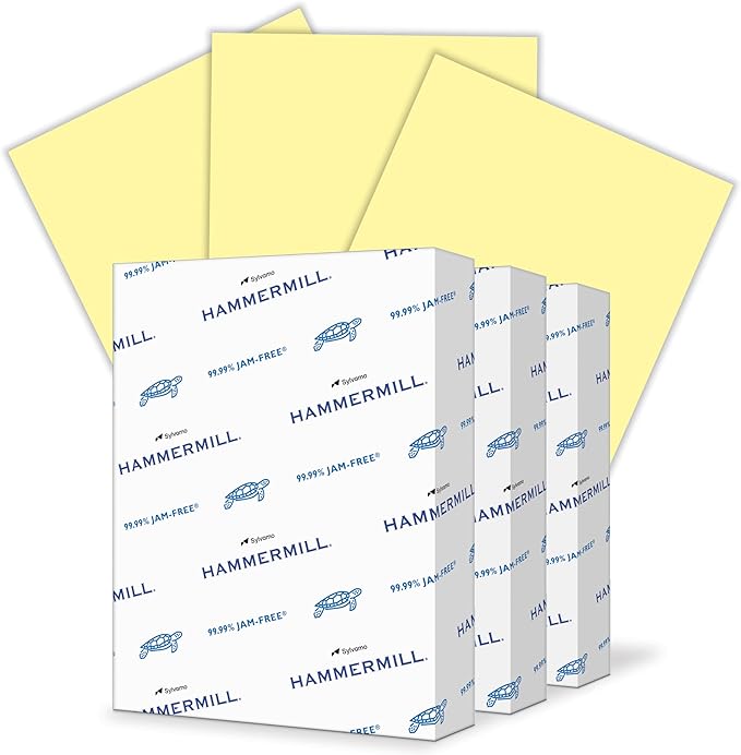 Hammermill 20 lb Canary Printer Paper, 8.5 x 11-3 Ream (1,500 Sheets) - Made in The USA, Pastel
