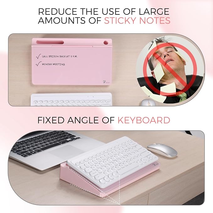 TOWON Compact Glass Desktop Whiteboard with Storage 12x7 in, Pink | Aesthetic dry erase surface, 5 markers, eraser and holder included, for the office, home or school desk