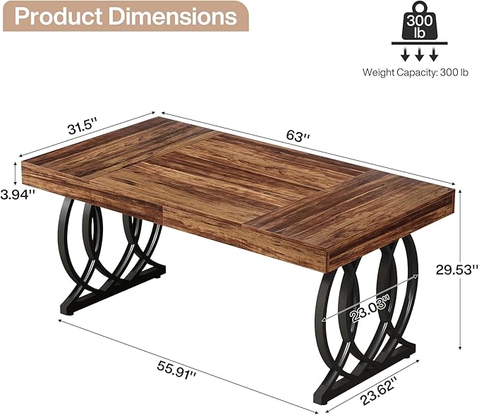Tribesigns 63-Inch Executive Desk, Modern Office Computer Desk with Stylish Gold Legs, Rectangular Workstation for Home Office, Small Conference Table for Meeting Room (Brown & Black)
