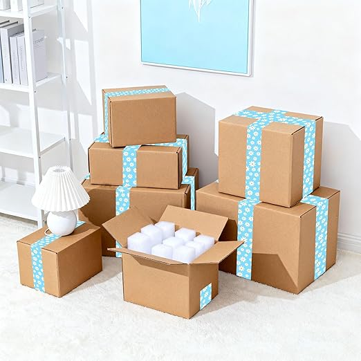 Whaline 109 Yard Groovy Daisy Packing Tape Gift Wrapping Tape Blue White Boho Spring Flower Pattern Tapes for Small Business DIY Crafts Carton Decor