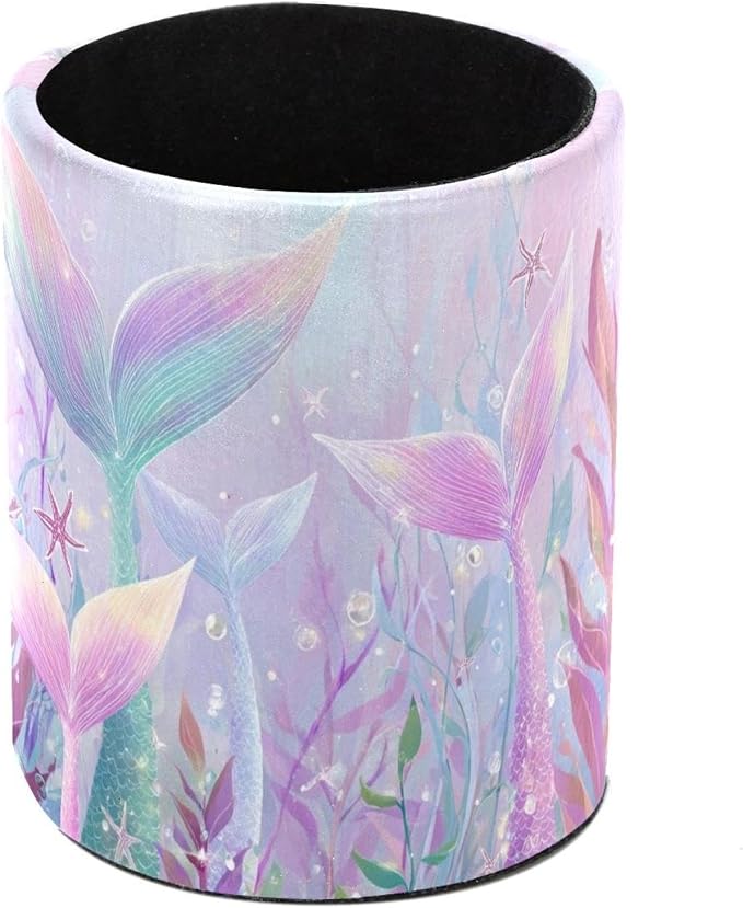 Leather Pen Holder for Desk, Mermaid Tail Pencil Cup Pen Organizer Makeup Brush Holder for Office Home Kids Countertop Desk Accessory Storage