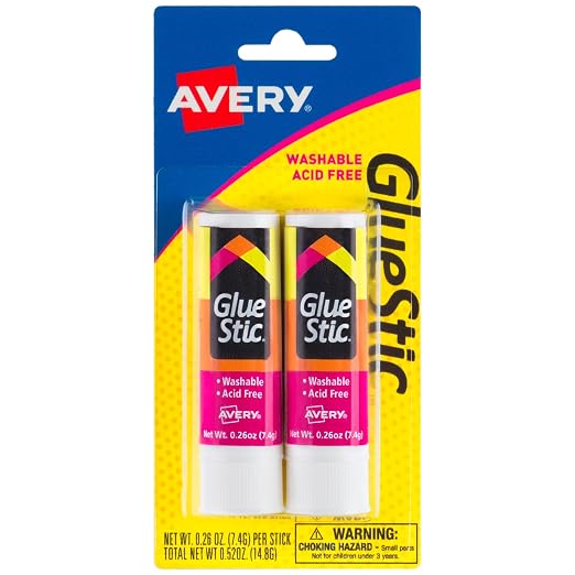 Avery® Glue Stick, White, 0.26 oz., Washable, 2 Permanent Glue Sticks (00171)