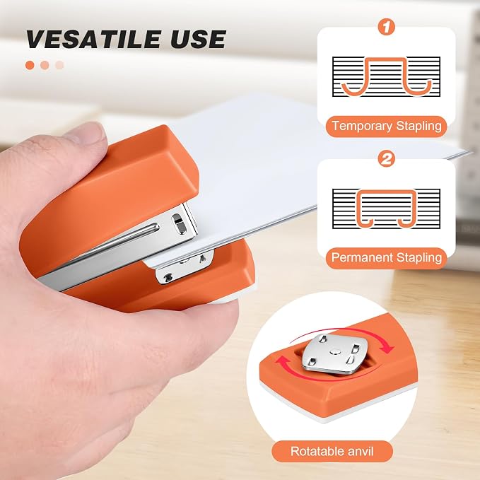 Stapler with 5000 Staples - 25 Sheet Capacity, Staplers for Desk, Orange | Non-Slip Office Stapler for classroom, home, School