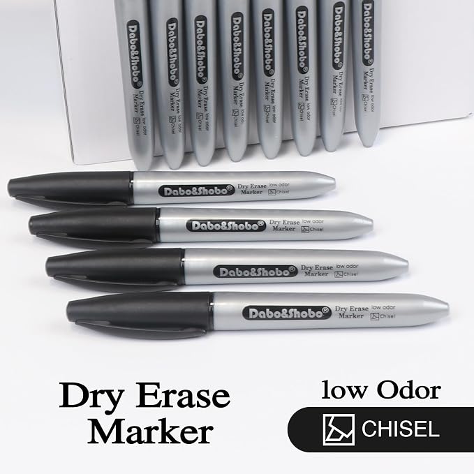 Dabo&Shobo Dry Erase Markers, 100 Count Black Whiteboard Markers, New Barrel Color, Low Odor, Chisel Tip, Suitable for School, Office, or Home