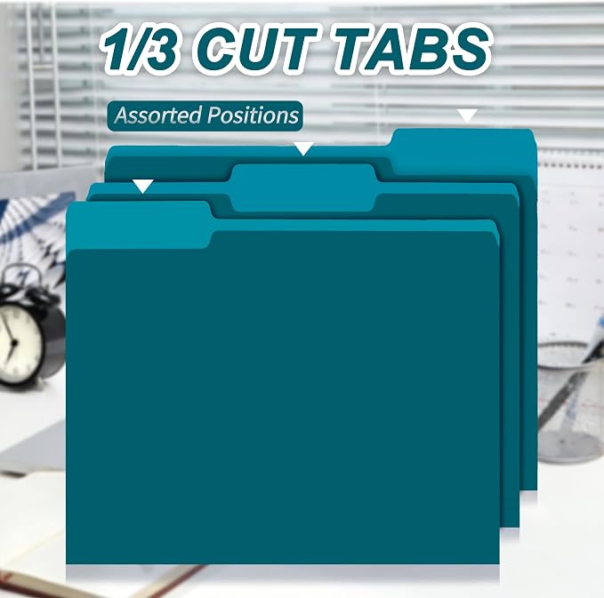 100 Packs Royal Blue File Folder,Paper File Folders Letter Size,1/3-Cut Tabs,8.5x11 Inch File Folders for Office Filing,School Projects and Home,Organizer Documents