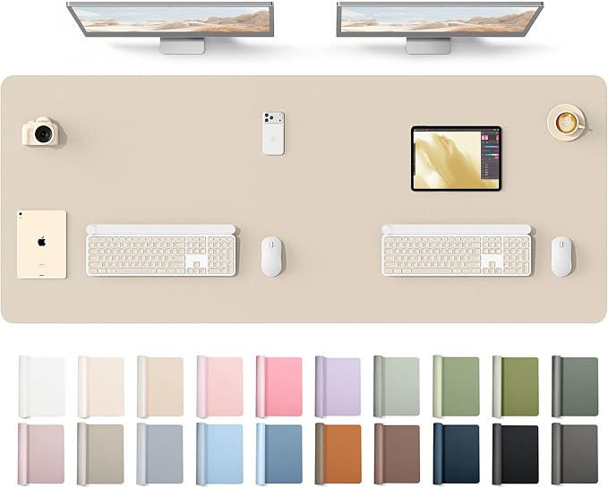 YSAGi Leather Desk Protector, Office Mat, Large Mouse Mat, Non-Slip PU Leather Blotter, Laptop Desk Mat, Waterproof Writing Pad for Office and Home(Eeggshell, 63" x 24")