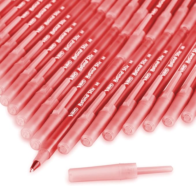 BIC Round Stic Xtra Life Red Ballpoint Pens, Medium Point, 1.0mm, 10-Count | Bulk Pack, Flexible Round Barrel for Comfort, Smooth Ink for Consistent Writing, Trusted Reliability, No. 1 Selling Pen
