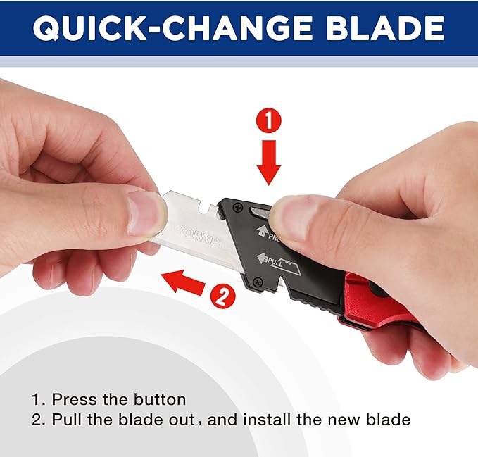 WORKPRO Folding Utility Knife, Heavy Duty Metal, Quick Open Botton Lock Box Cutter, Quick Change Blade Razor Knife, 1PC with 10 Extra SK5 Blades
