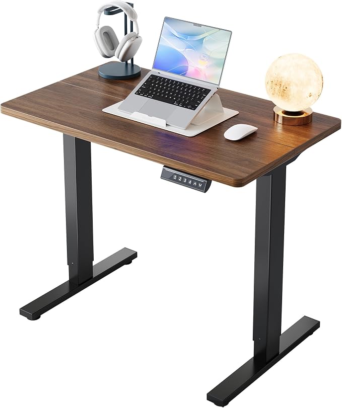 HUANUO 32x19 Inch Small Electric Standing Desk, Adjustable, Black Walnut | 176 Lbs Capacity, Rounded Corners, Wheel-Ready Feet, Compact Desktop, Apartment Workspace, 28.3–46.5 Inch Height Range