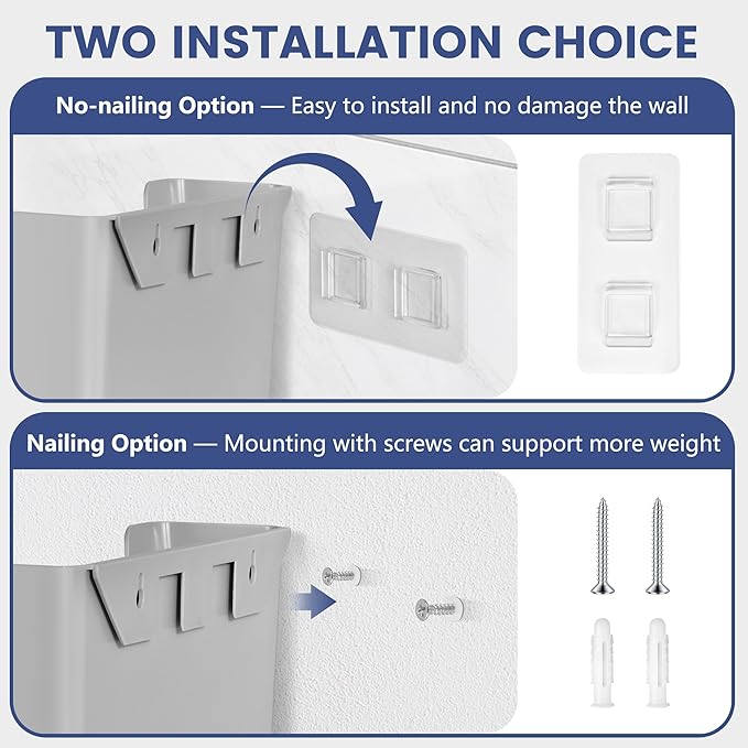 JOMOLA No Drilling File Holder 3 Pack Mail Organizer Wall Mount File Organizer Holder Office Wall Hanging Files Magazines Organizer Plastic Door Mount Wall Pocket with Adhesive Pad, Grey Color