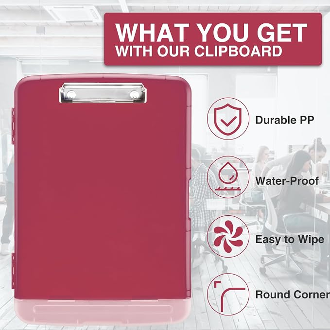 Sooez Clipboard with Storage, Clip Board 8.5 x 11 with Pen Holder, Plastic Organization Case Box for Letter Legal A4 Size Paper, Low Profile Clip, Nurses Teachers Must Haves, School & Office Supplies