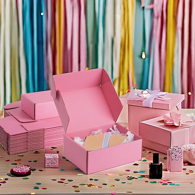 8x6x3 inch Pink Shipping Boxes for Small Business- Set of 25 | Sturdy ECT 32 Corrugated Cardboard Mailer Boxes, Easy Assemble for Packaging, Mailing, Gift Giving & Ecommerce Packing