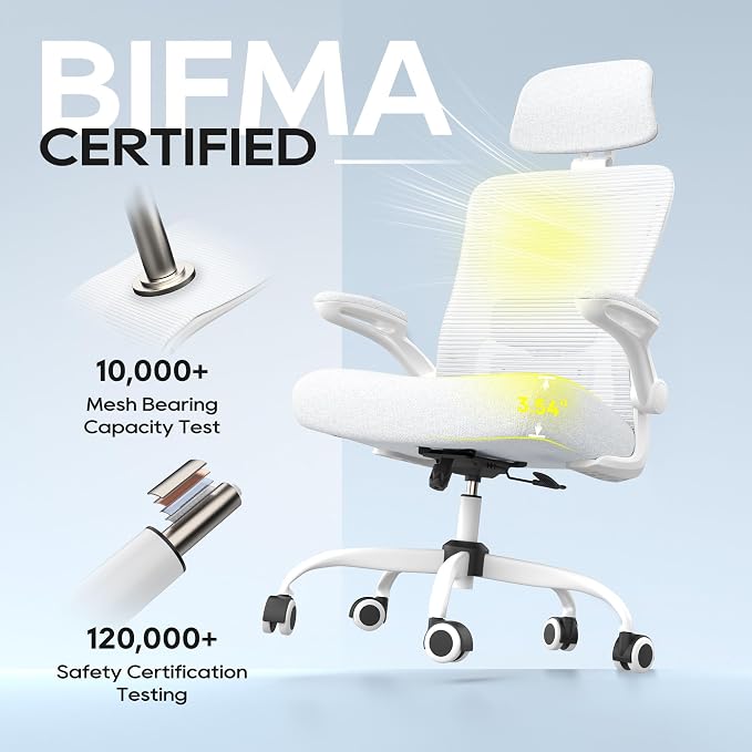 Ergonomic Office Chair for Long Hours, Adjustable Padded Lumbar Support for Lower Back Relief, 330 lb Capacity, Comfortable Computer Desk Chair for Home Office, Work & Study