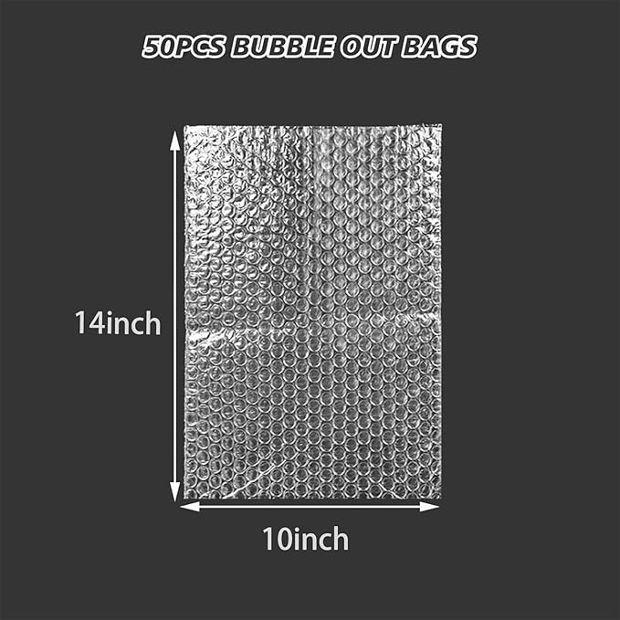 50Pcs Bubble Pouche Wrap, 10”x14” Bubble Bags for Shopping, Double Wall Bubble Cushioning Wrap Bags for Mailing Packing, Moving and Storage Fragile China Dishes Electronic Item