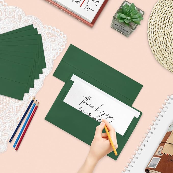 100 Pack Dark Green #10 Business Envelopes, Christmas Standard Envelopes Self Seal, Letter Size Mailing Envelopes for Checks Letters Invoices Birthday Party Graduation Wedding, 4 1/8 x 9 1/2 Inch