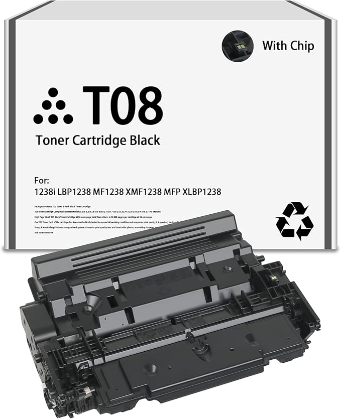 3010C005A T08 Black Toner Cartridge Compatible with Canon T08 Toner ImageCLASS 1238i LBP1238 MF1238 XMF1238 MFP XLBP1238 Printers（1Pack