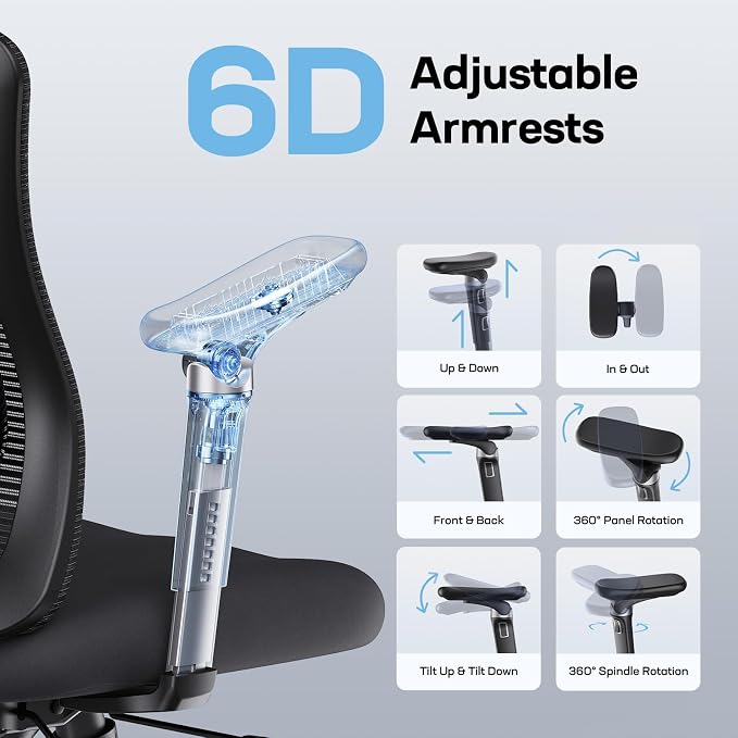 Marsail Ergonomic Office Chair with 6D Armrests, 3D Adjustable Headrest, Slide Seat, Lumbar Support, and 4-Position Tilt Lock – Big and Tall Office Chair with 330 lbs Capacity, Pack of 2